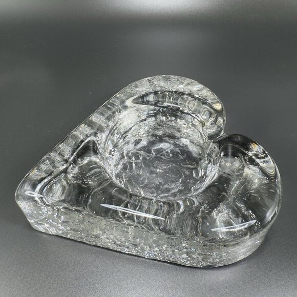 Mid Century Clear Heart Shaped Ashtray Dish Bowl Heavy Thick Textured Glass VTG - Picture 10 of 13